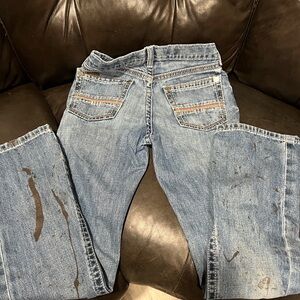 Ariat B4 boys sz 14 Relaxed Fit Distressed PAINTED Blue Jeans adjustable waist
